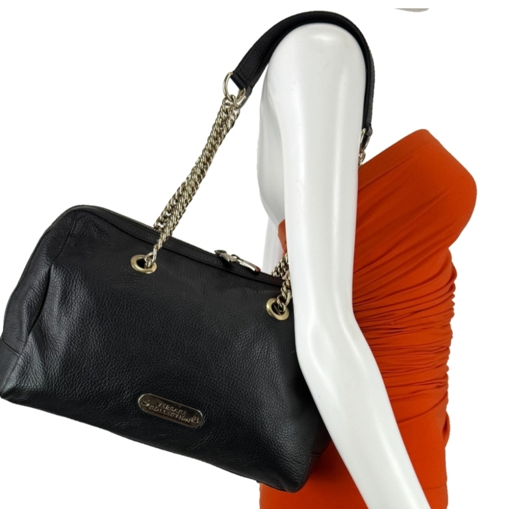 Versace Collection Black Leather Shoulder Bag with Silver Chain - Picture 6 of 9